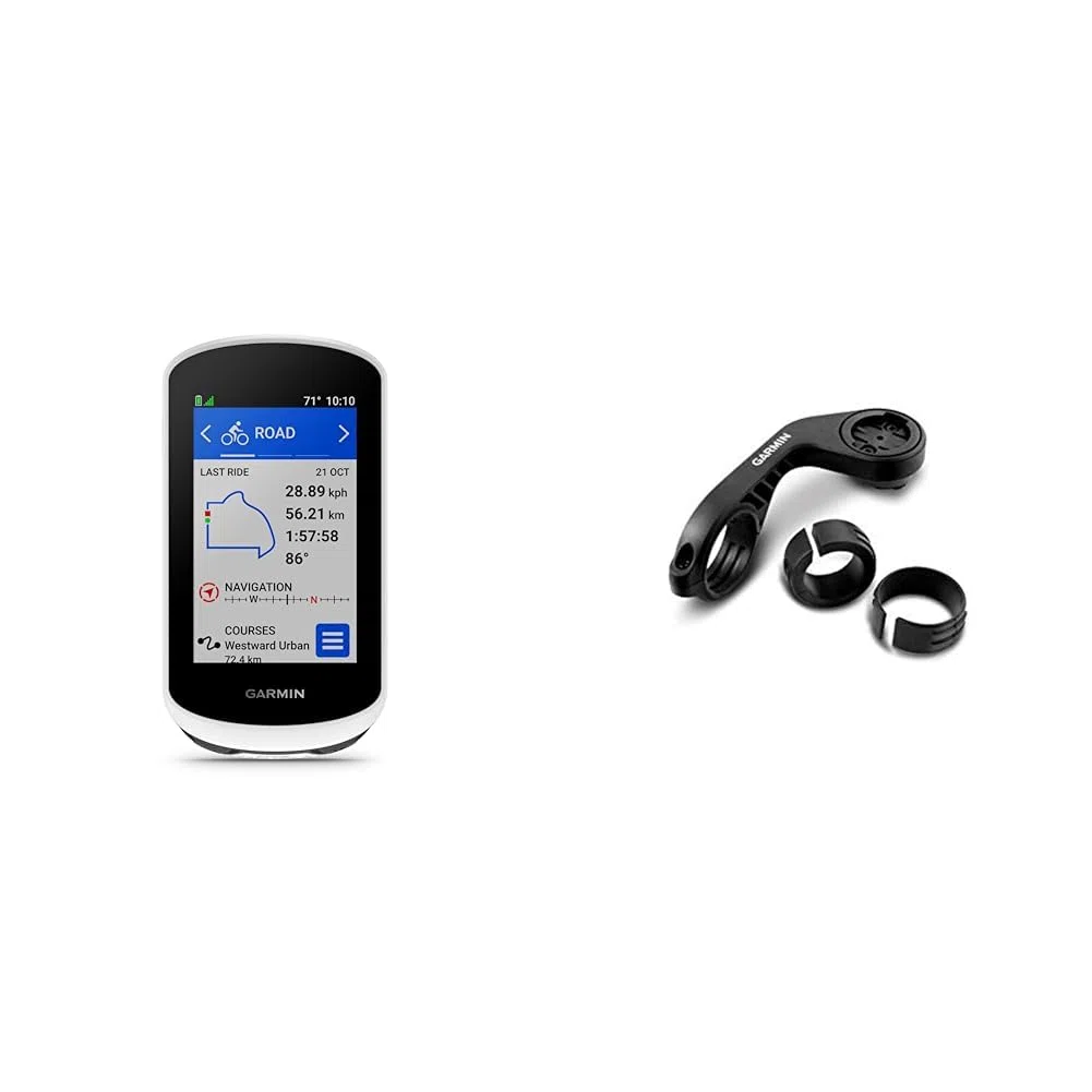 Garmin Edge Explore 2 – GPS-Fahrradnavi für Tourenradfahrende & E-Bikende, 3“ Touchdisplay mit einfacher Bedienung & Aero-Kombi Lenkerhalterung Varia Universelle Halterung, Black/Gray, M