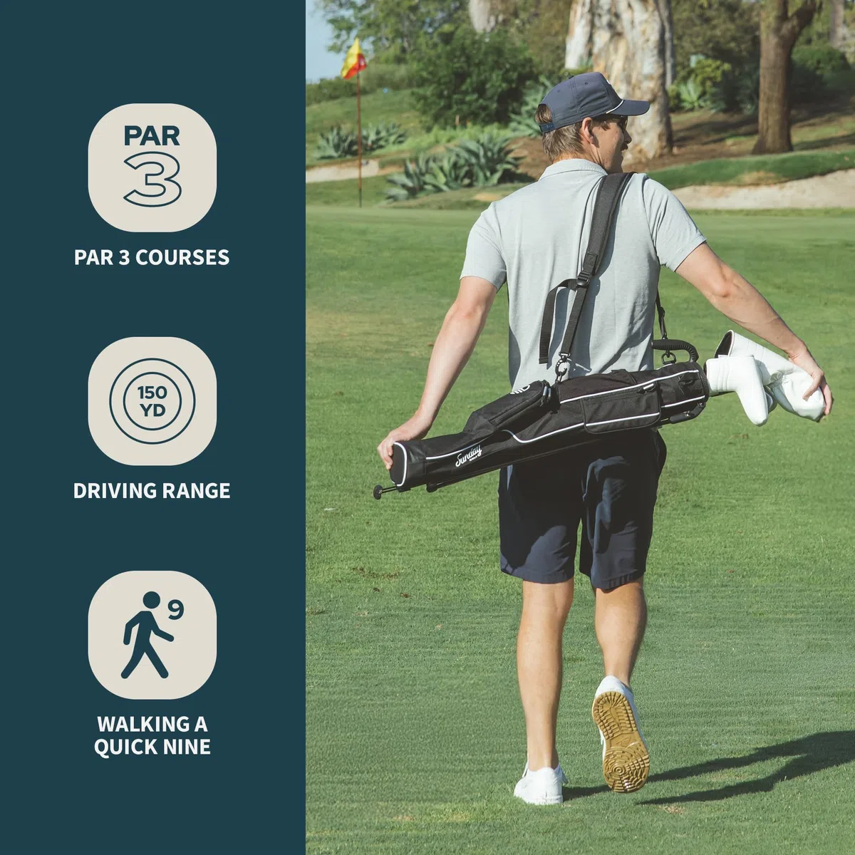Sunday Golf – Leichte Sonntagsgolftasche mit Gurt und Ständer – einfach zu tragen und langlebig Pitch n Putt Golftasche – Golf-Standtasche für die Driving Range, Par 3 und Executive Courses – 80 cm