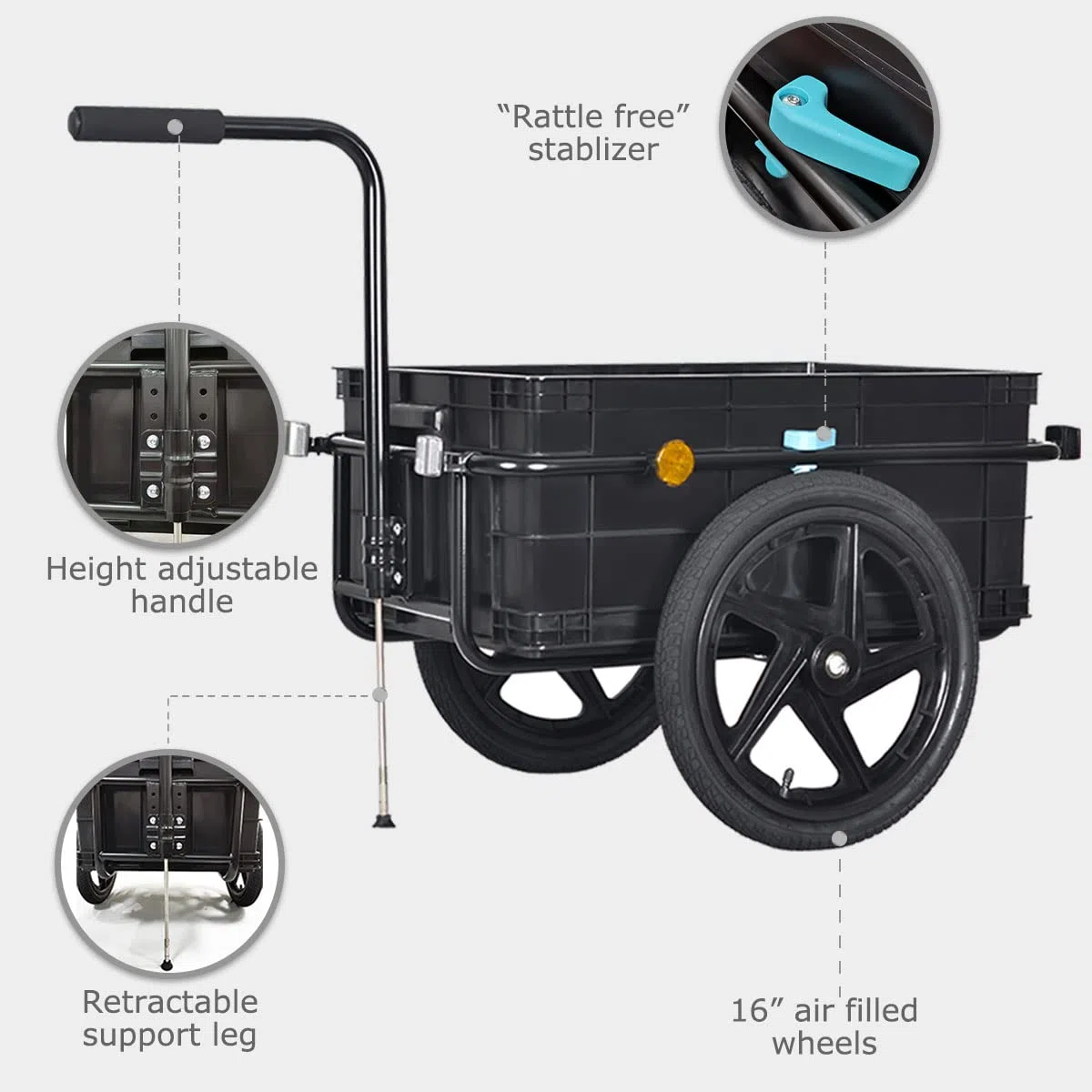 Tiggo VS Plus Fahrrad Lastenanhänger & Handwagen mit 70 Liter Transportbox Fahrradanhänger Transportanhänger 20317