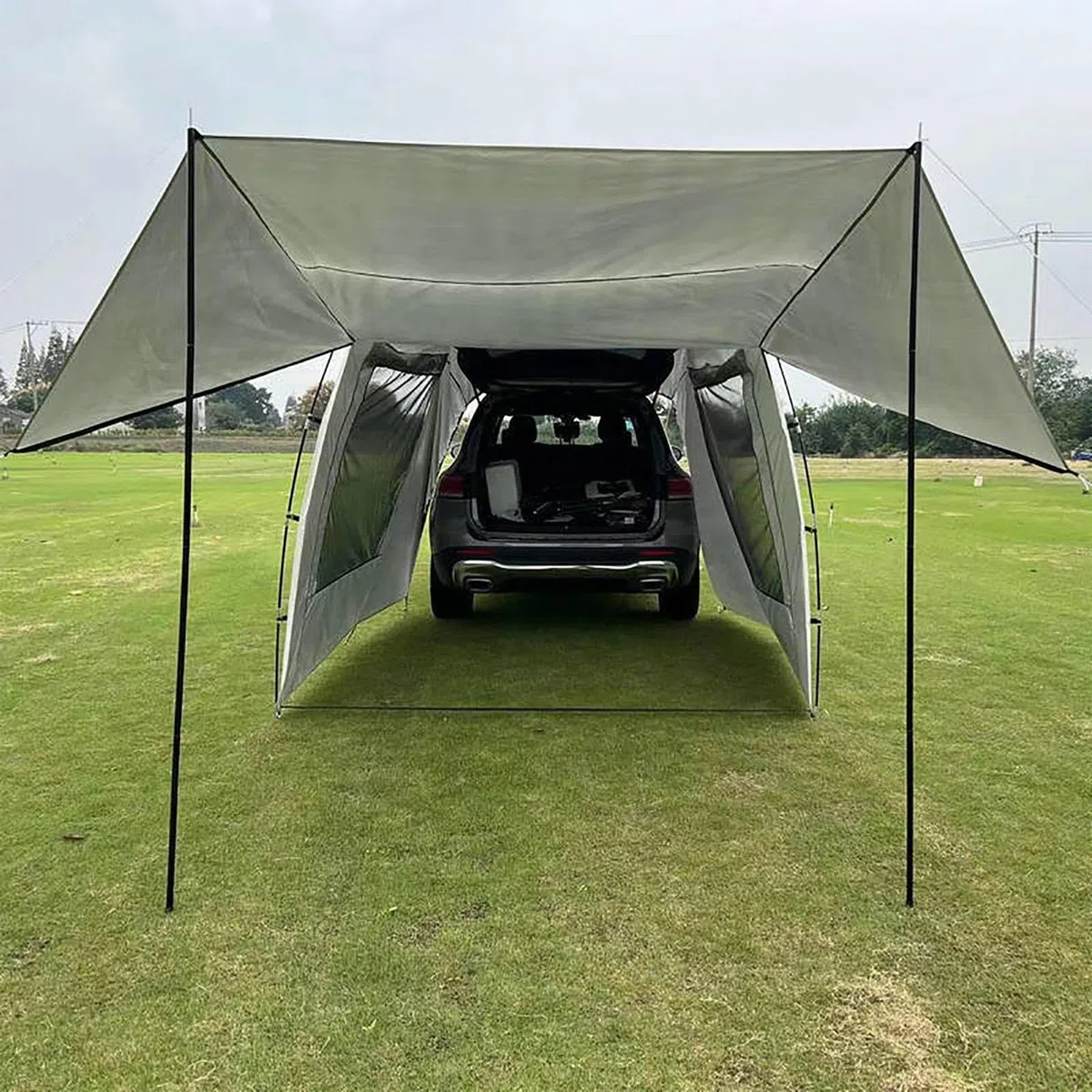 SUV Tent, Camping Tailgate Attachment Shelter, Oxford and Polyester Fabric with Gauze, Foldable UV-Proof Car Extension for Road Trips, Outdoor Adventures and Tailgating, 485x240x195cm