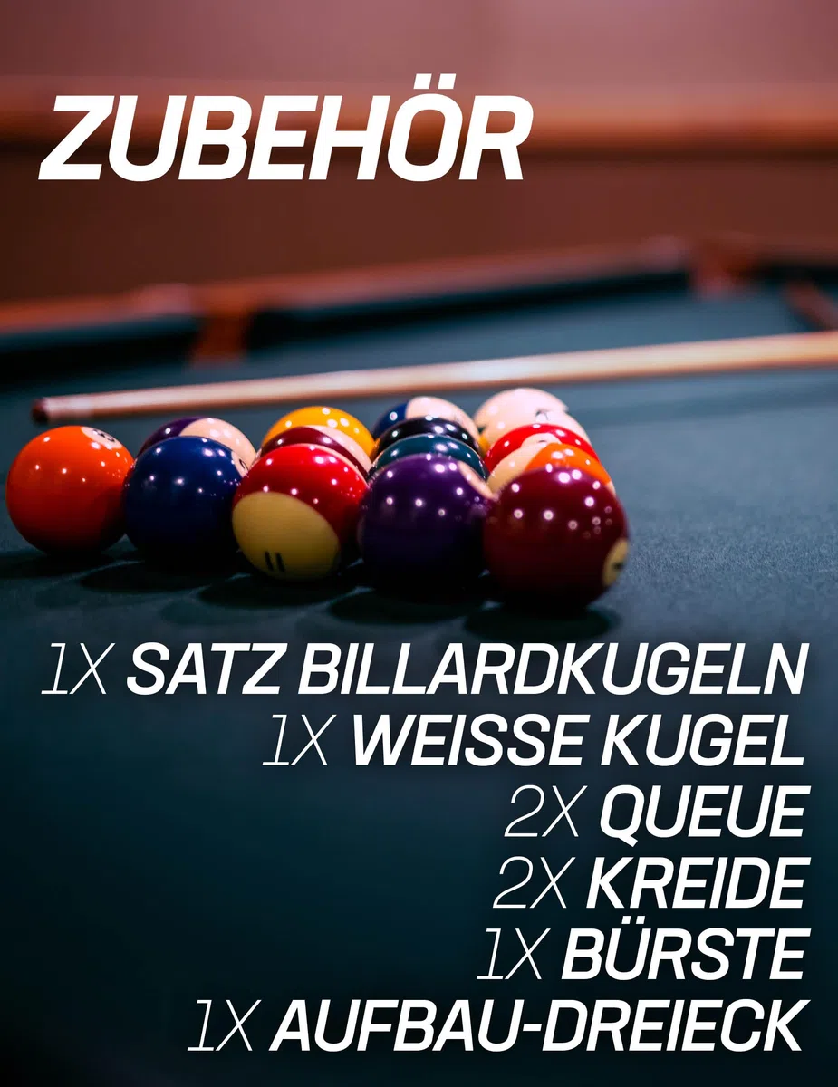 MUWO Winner Pro Billardtisch inkl. einem Satz Kugeln, mit Aufbaudreieck, 2 Queues, mit Kreide und Einer Bürste. Tisch im Original-Stil. Maße (LxBxH): 183 cm x 102 cm x 81 cm, Gewicht 80 kg, 2 Farben