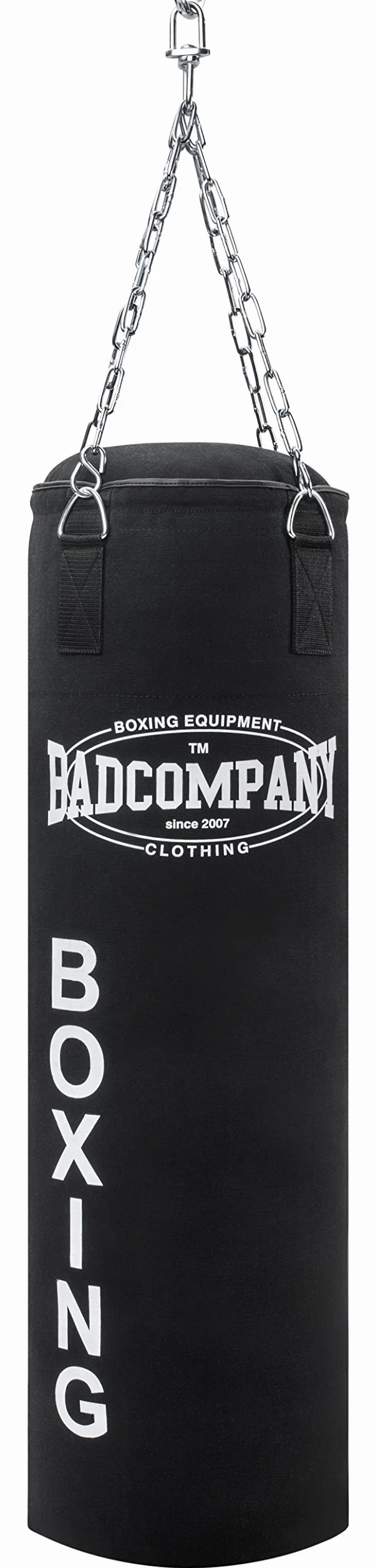 Bad Company Boxsack inkl. Heavy Duty Stahlkette I Canvas Punching Bag, gefüllt/ungefüllt I 80 x 30 cm I 100 x 30 cm I 120 x 30 cm