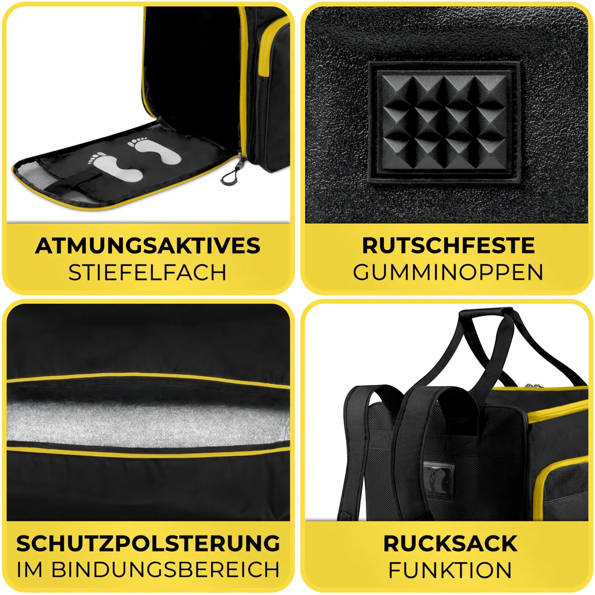 STYNGARD Skitasche Set 4-teilig (140cm-200cm) Skisack und Skischuhtasche mit Helmfach, Helmtasche, Bürste - Rolltop Skitasche und Skischuhtasche mit Lüftungsgitter Modell Salzburg
