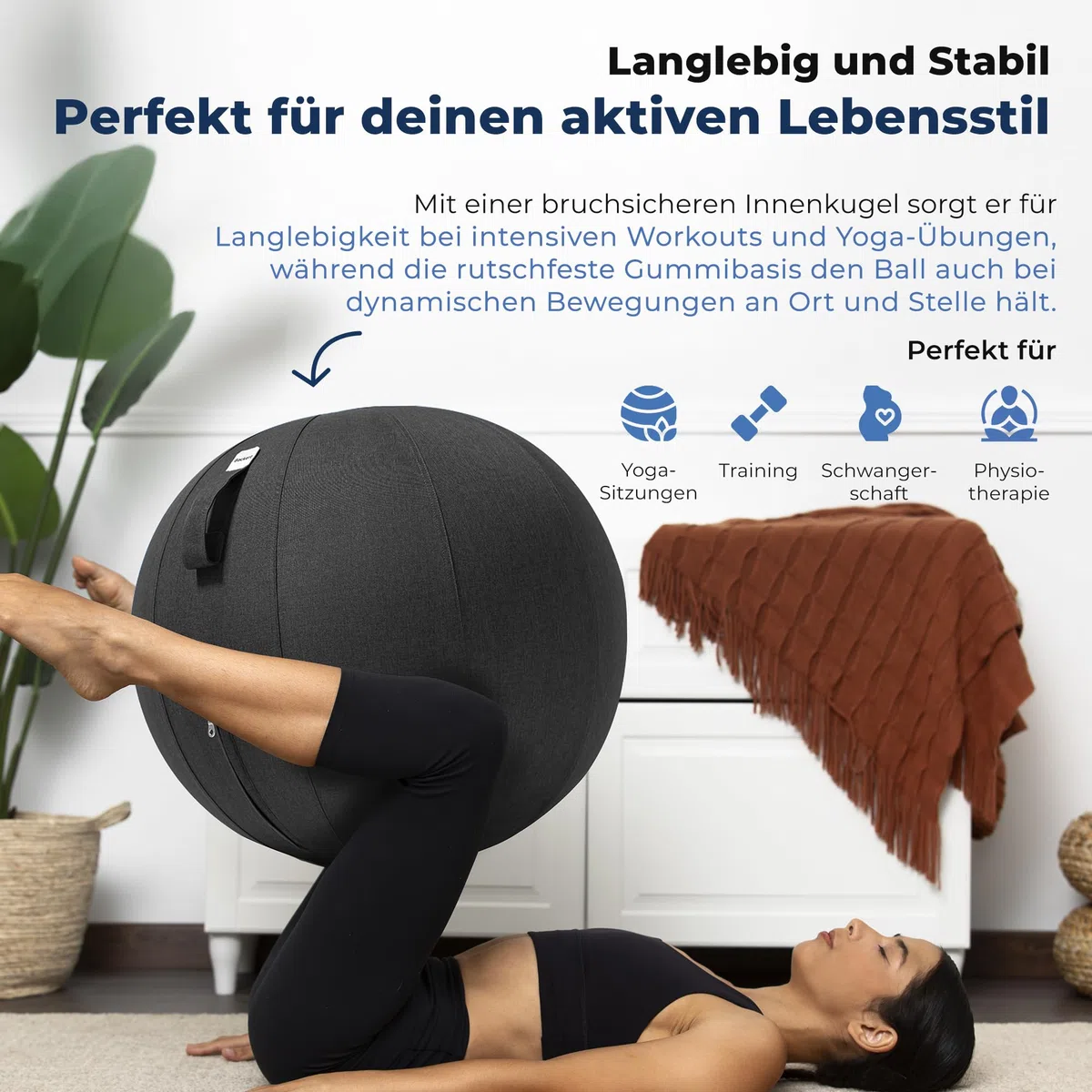 Backerz Sitzball Büro Ergonomisch 75 cm, Ergonomische Sitzmöbel für Büro und Heimbüro, Langlebiger Stoff, Gymnastikball - Fitness-Ball, Ballstuhl mit Ballauflage - Waschbarer Leinenbezug - Hellgrau