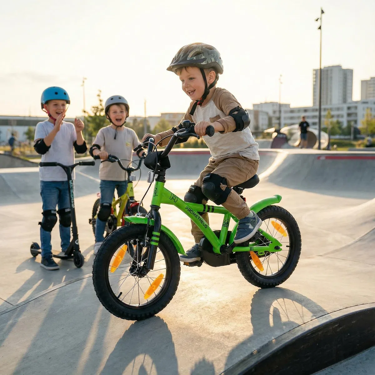 PROMETHEUS BICYCLES Kinderfahrrad 14 Zoll ab 4 Jahren - Kinder Fahrrad Mädchen Jungen Fahrrad Kinder mit Stützräder Rücktrittbremse in Grün