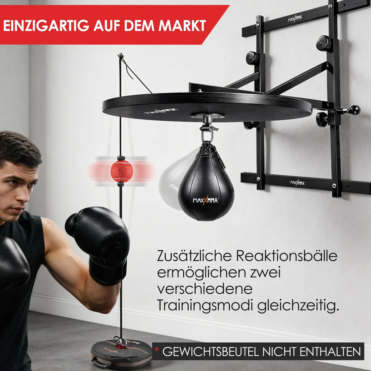 MaxxMMA Speed Bag Platform Kit für Intensives Boxtraining, zur Wandmontage, Höhenverstellbar, Stabile 24" Holzplattform, Ideal für das Heim-Fitnessstudio + patentierter Reaktionsball