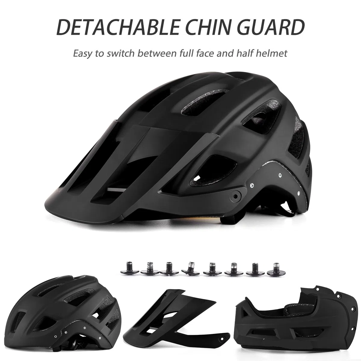 Mountainbike Helm, Integralhelm, Fahrradhelm für Erwachsene, Motorradhelme für Männer Herren Damen mit Abnehmbarem Kinnschutz und Visier zum Mountainbiken