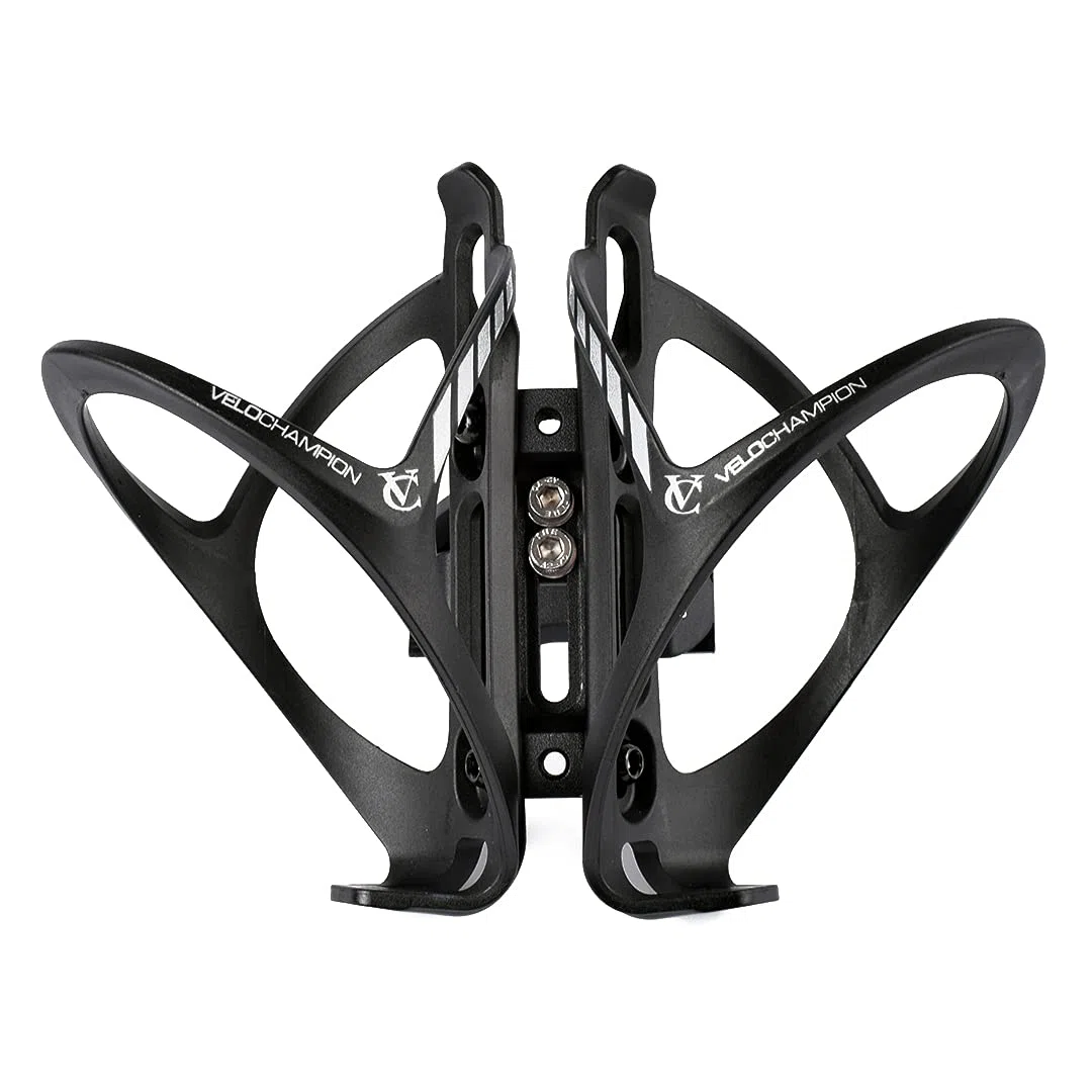 VeloChampion Universal Fahrrad-Flaschenhalter | Hinter Sattel Hydrationshalter für Triathlon & Rennrad | Für 1–2 Flaschen 750ml & CO2 | Passend Sattelstreben 50–80 mm (Premium, Aluminium, Schwarz)
