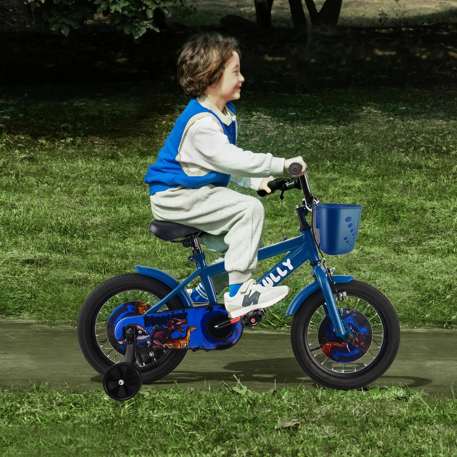 RULLY Dinosaur Kinderfahrrad für Jungen von 2-7 Jahren, 12, 14, 16 Zoll BMX-Stil Kinderfahrräder mit Stützrädern, Kinderfahrrad für Kleinkinder