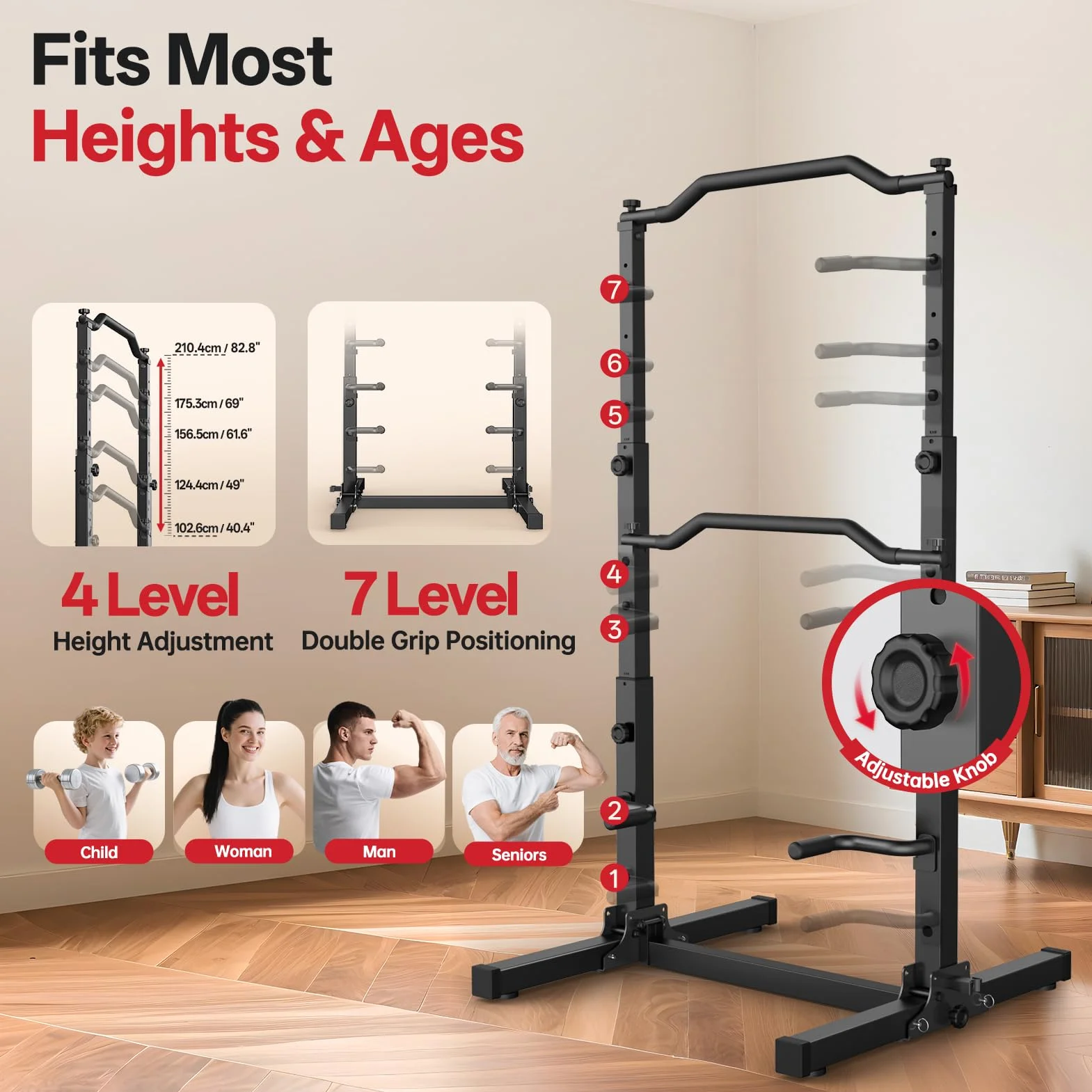JOROTO Faltbar Power Tower Klimmzugstange & Dip Station, Freistehend Höhenverstellbar, 5-in-1 Rückentrainer für Zuhause, Multifunktionale Krafttraining Home Gym, 172KG Belastung
