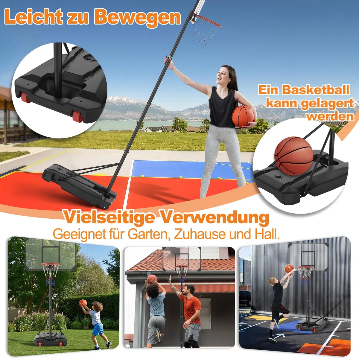 YRHome Basketballkörbe für Jugendliche, Höhenverstellbar 150–260 cm Mit fahrbarer befüllbarer Basis ragbar für Garten & Wohnung