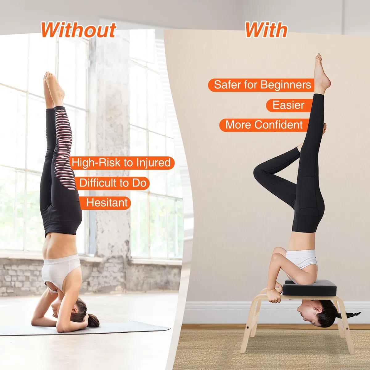 REDCAMP Yoga kopfstandhocker, Yoga Inversion Bank mit Holzrahmen und PU Pads, Entlasten Müdigkeit Balance Training, Loading 330Lbs