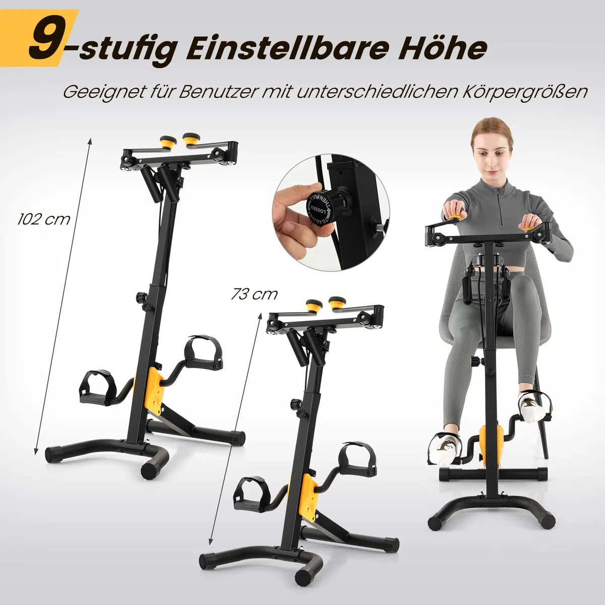 GOPLUS Pedaltrainer Senioren, Bewegungstrainer Arm- und Beintrainer mit Handgriff & Widerstand, Ergometer Heimtrainer höhen- und längenverstellbar, 43 x 53 x 73-102 cm