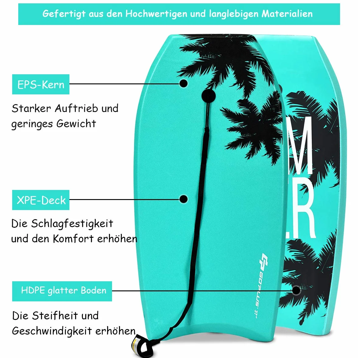 COSTWAY Bodyboard, Schwimmbrett Schwimmboard, Surfbrett Kinder und Erwachsene, Surfboard, Sup-Board 104x51x6cm