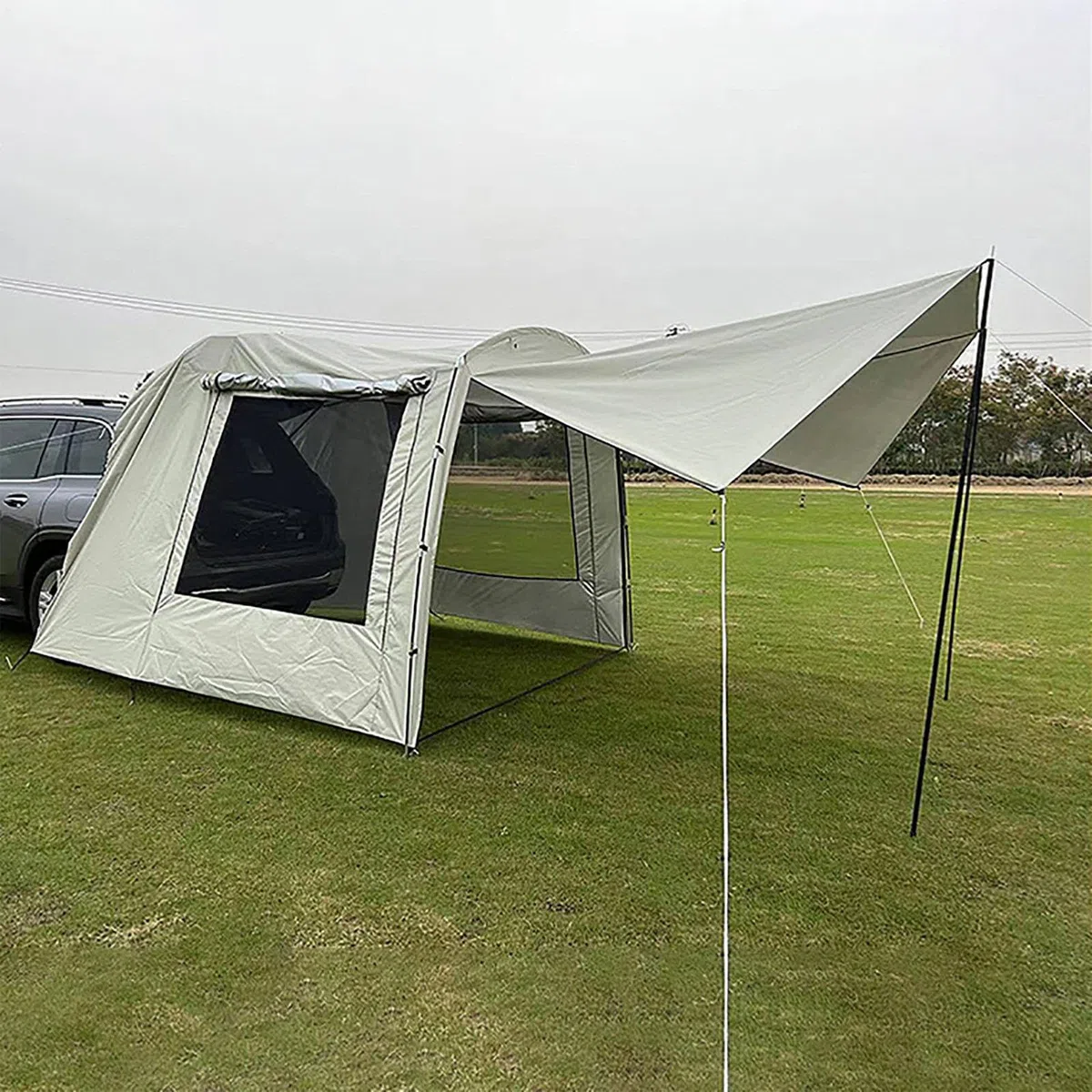 SUV Tent, Camping Tailgate Attachment Shelter, Oxford and Polyester Fabric with Gauze, Foldable UV-Proof Car Extension for Road Trips, Outdoor Adventures and Tailgating, 485x240x195cm