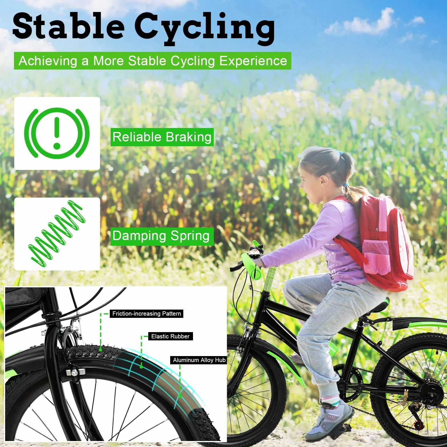 Mountainbike 20 Zoll Kinderfahrrad für Jungen & Mädchen, 7 Gang Mountainbike mit Schutzblech, Wasserflasche, Kompassglocke, Tragfähigkeit 85 kg, für Kinder von 8-13 Jahren