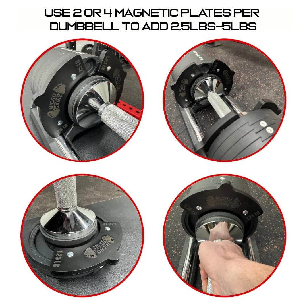 Micro Gainz 0,6 kg Magnetische Hantelbefestigung für Snode Verstellbare Hanteln, Wählen Sie 4 oder 8 Stück Magnetische Hantelscheiben, Ideal für Micro Loading Hanteln, Made in USA