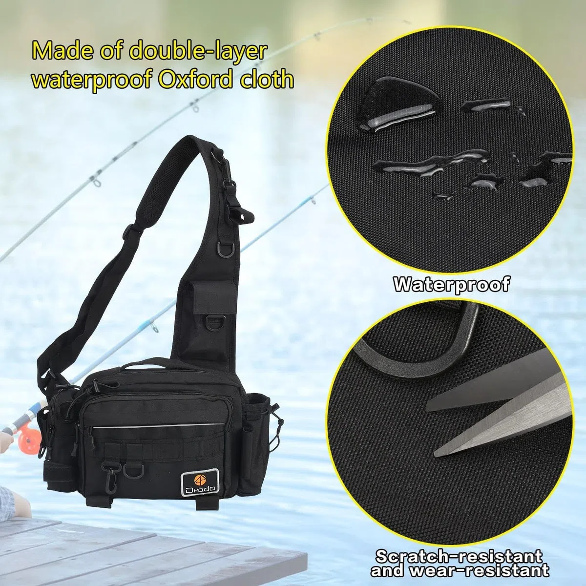 drado Angeltasche Sling Angeltasche, Wasserdicht und verschleißfest Angelrucksack für Angelzubehör(schwarz)