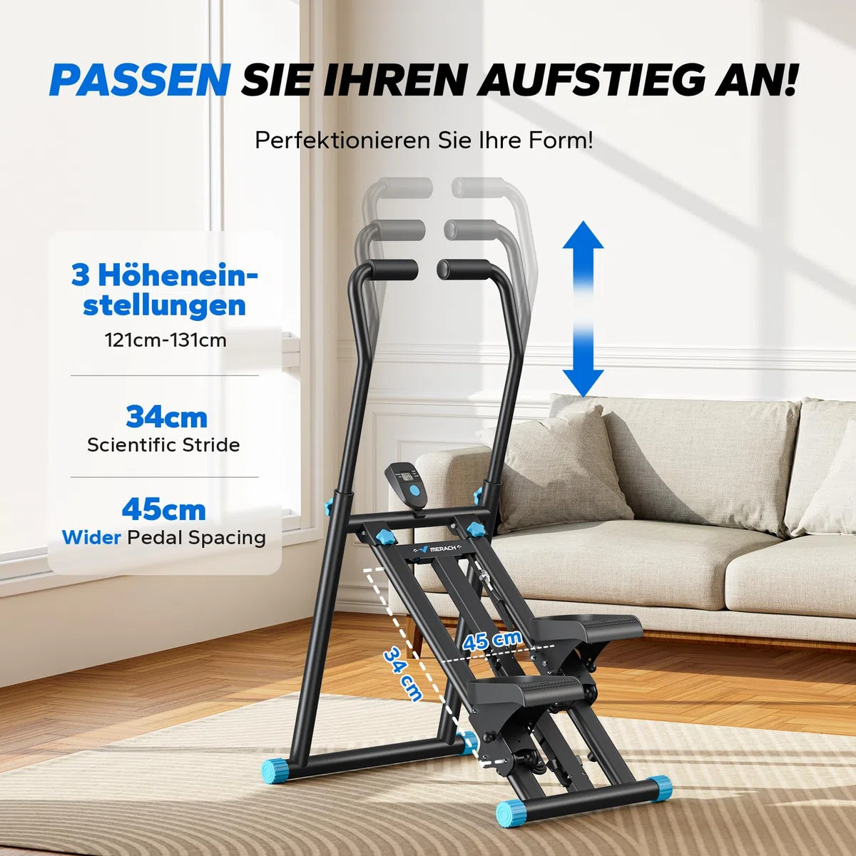 MERACH 2026 Stair Stepper Pro,Stairmaster für Zuhause mit Einstellbarem 3 Stufen Widerstand,Folding Cardio Vertical Climber Maschine Treppenmeister mit Verstellbare Lenker für Home Büro Fitnessgerät