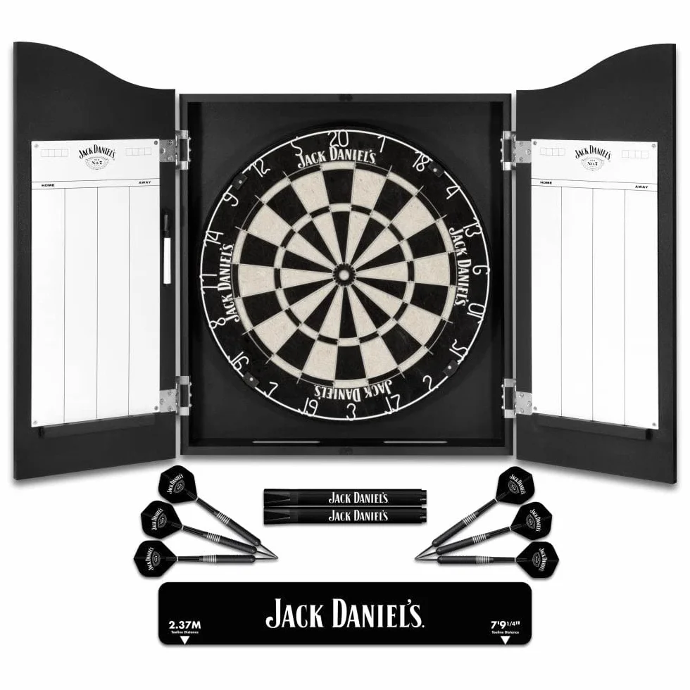 Offiziell lizenziertes Jack Daniel's bedruckte Dartpfeile in Schwarz inklusive Dartscheibe | JD Logo (CAB512), L