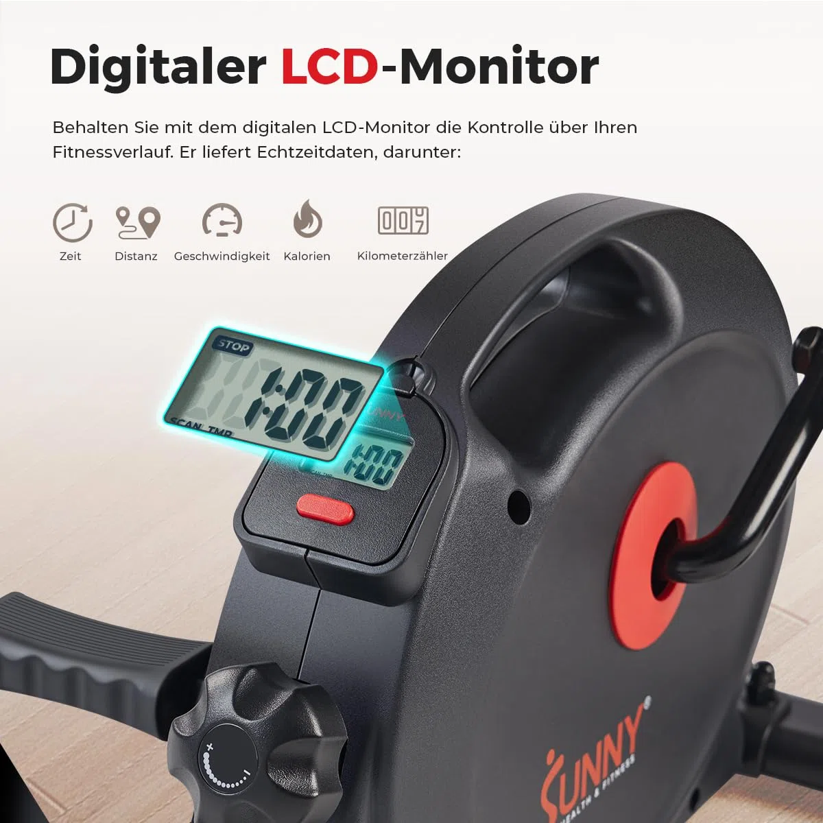 Sunny Health & Fitness Smart-Heimtrainer, Untertisch-Mini-Pedaltrainer mit Doppelfunktion für Senioren, Cardio-Training zu Hause, optional mit kostenloser SunnyFit-App & Magnetic