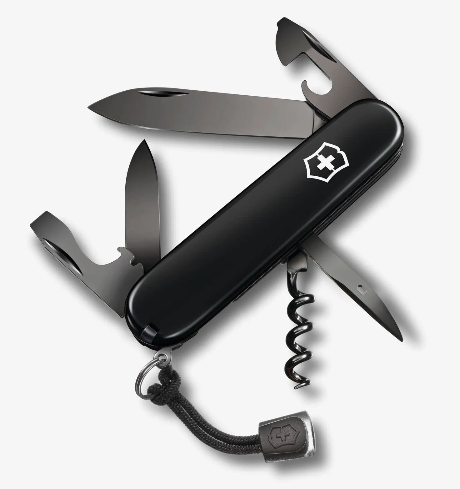 Victorinox Schweizer Taschenmesser, Spartan Onyx Black, Multitool, Swiss Army Knife mit 13 Funktionen, Klinge, Korkenzieher, Dosenöffner