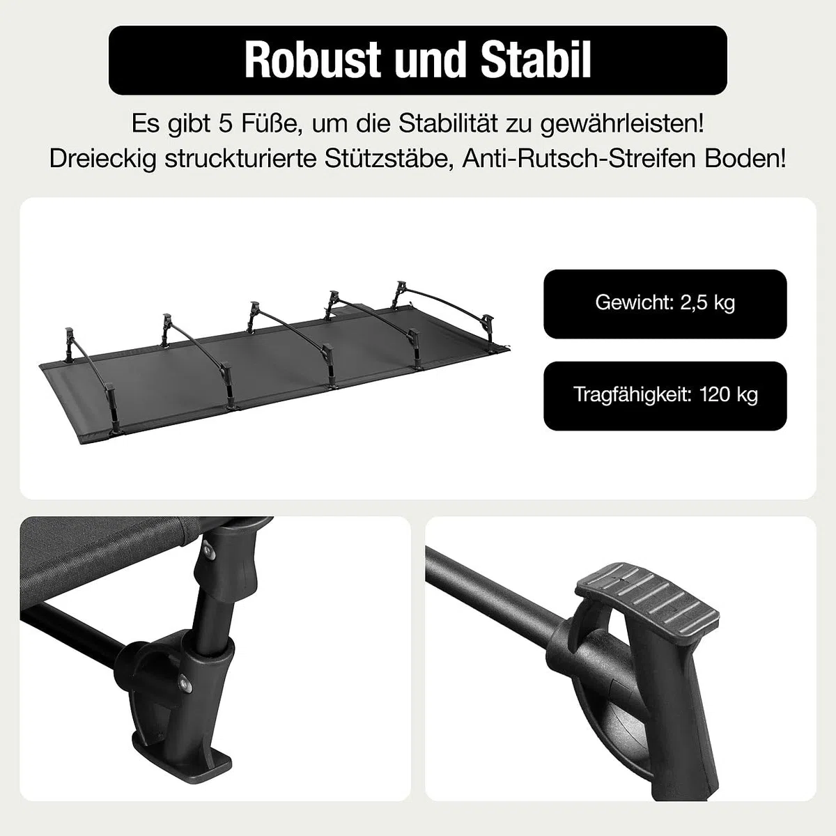 Semptec Urban Survival Technology Campingbett: Ultraleichtes Feldbett aus Aluminium, 192x70x17cm, bis 120kg Tragkraft (Feldbett für Camping, für Festival, Zelt)