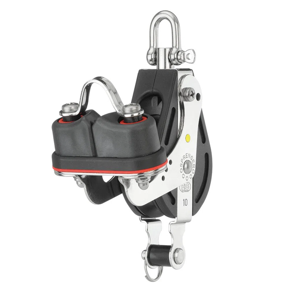 Sprenger, S-BLOCKSerie für ø 10 mm Tauwerk, Gleitlager (Großschotblock; 1 Rolle; Hundsfott; Schotklemme; Wirbel)