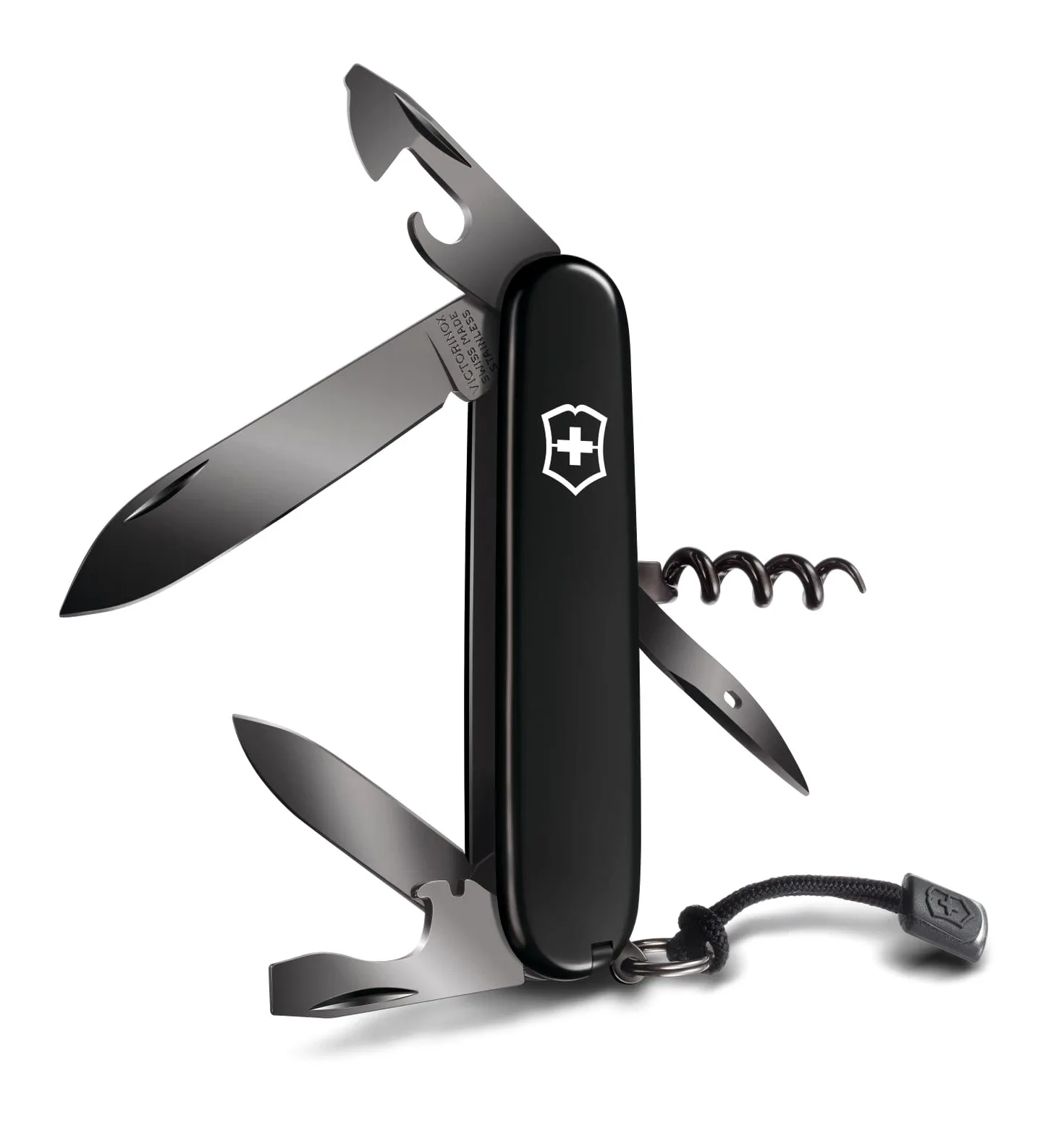 Victorinox Schweizer Taschenmesser, Spartan Onyx Black, Multitool, Swiss Army Knife mit 13 Funktionen, Klinge, Korkenzieher, Dosenöffner