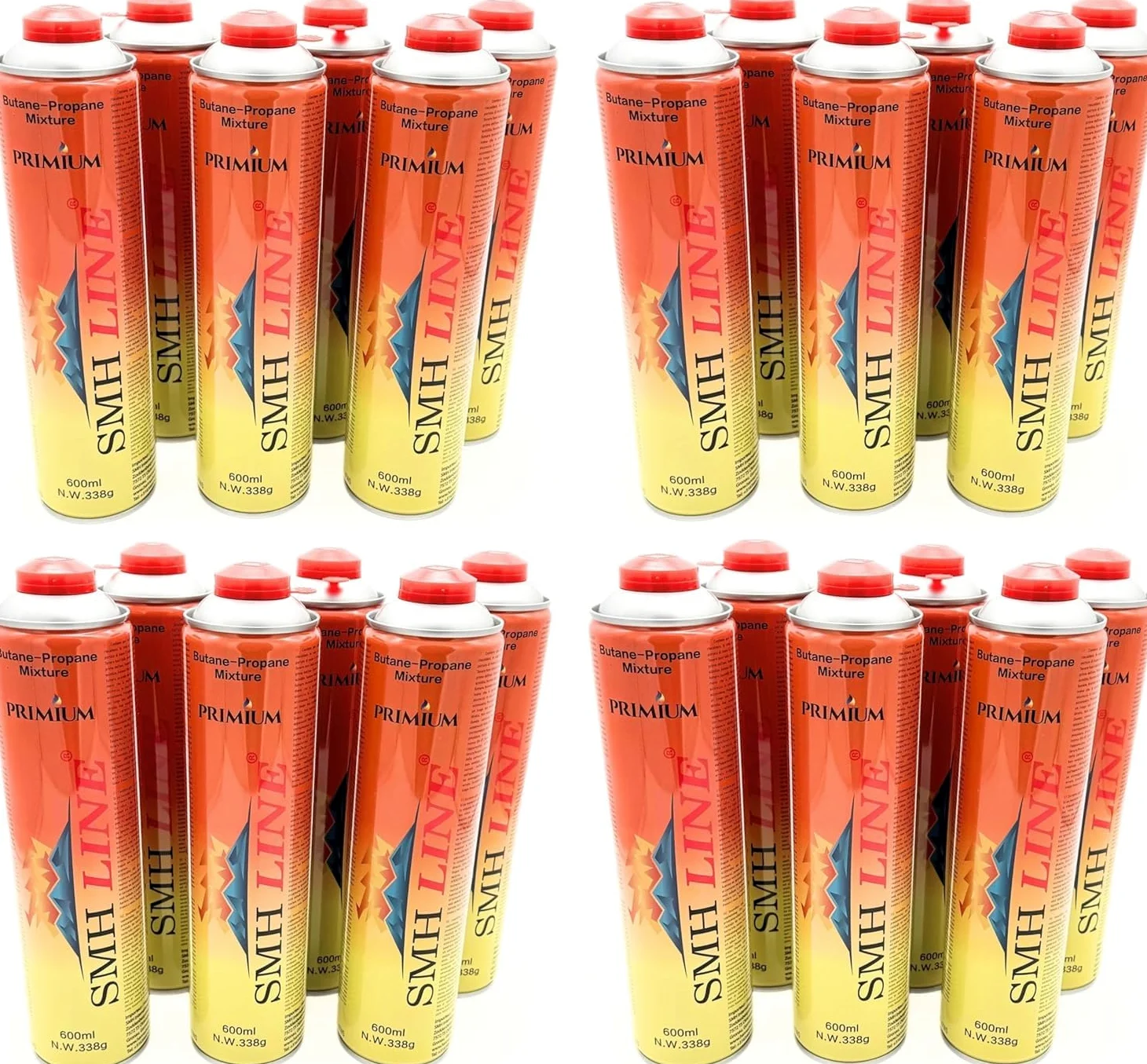 SMH LINE® 24x 600ml Universal Gaskartusche f. Camping Gaskocher Unkrautbrenner Gasbrenner Mix Propan Butan 7/16" Eurogewinde EN417 Schraubkartusche Schraubventil Abflämmgerät Lötbrenner