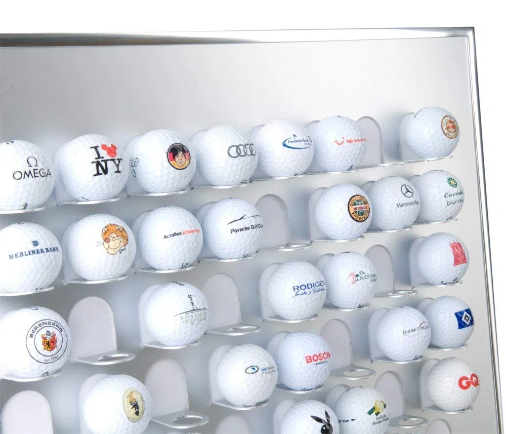 KNIX Premium Golfball Setzkasten aus Aluminium für 12, 24, 36, 48, 64, 80 oder 140 - Schaukasten, Golf-Regal Vitrine Display