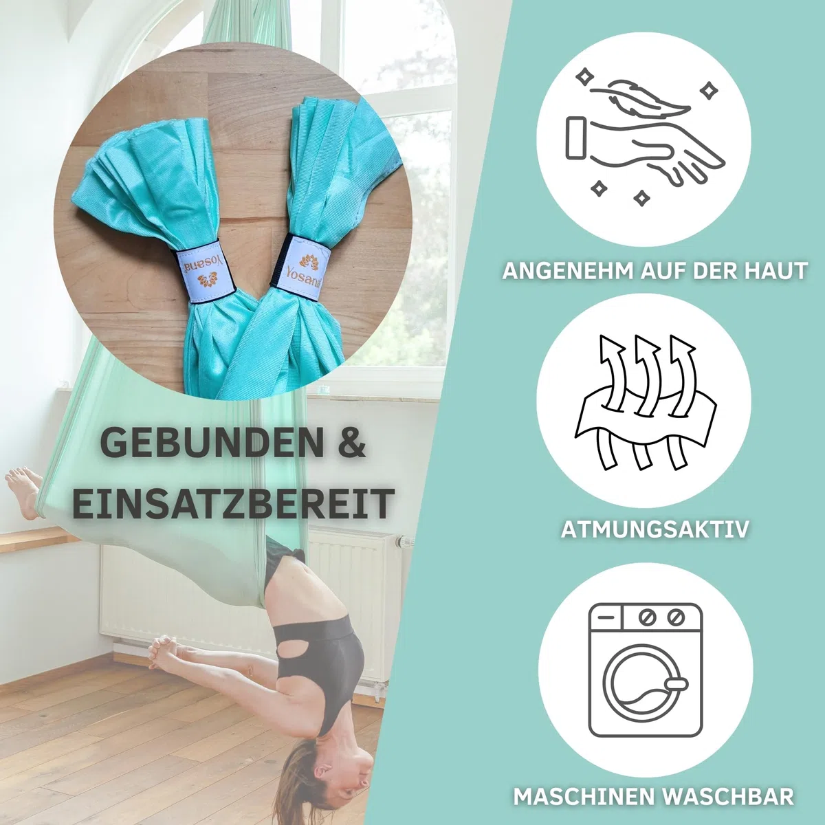 Yosana Aerial Yogatuch 5x2.60 m, Ersatztuch, Yoga Hängematte ohne Zubehör, Yoga Tuch zum Aufhängen, hochwertiges Nylon