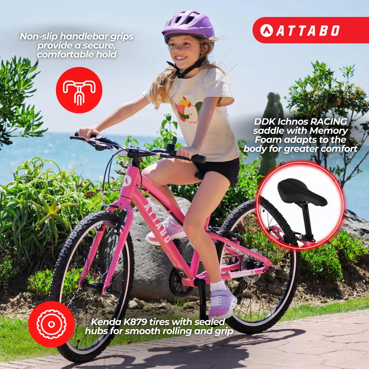 ATTABO Leichtes Kinderfahrrad 10 kg – Fahrrad für Mädchen – Aluminium 6061 – 24 Zoll Rosa – für Schulweg und Ausflüge 7 bis 11 Jahre