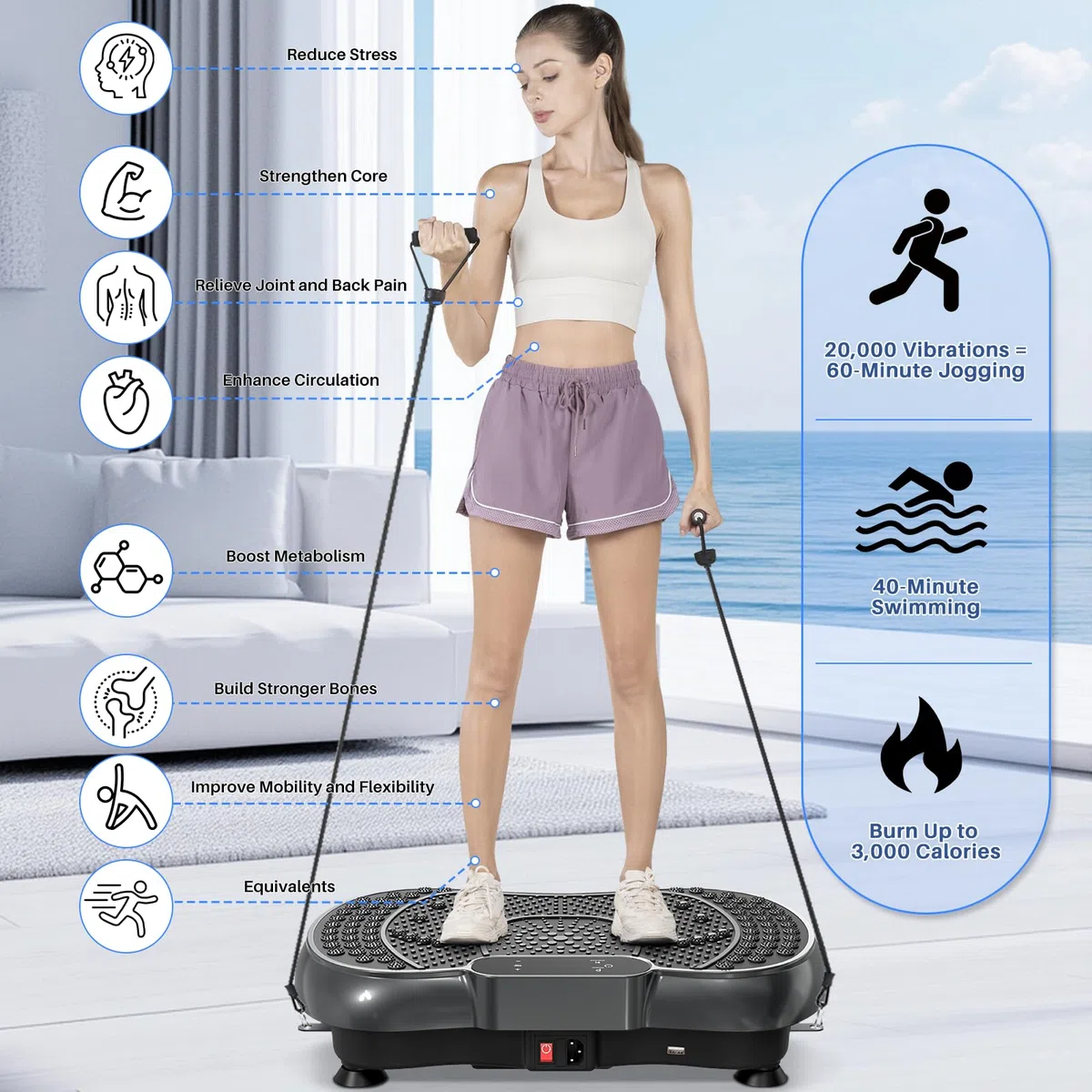 Dskeuzeew Vibrationsplatte Vibrationsgerät - Vibrationstrainer Zuhause mit 99 Intensitätsstufen + 5 Vorprogramm für Ganzkörpertraining Gewichtsabnahme Muskelaufbau