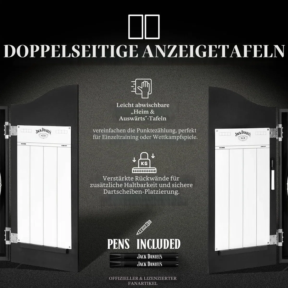 Offiziell lizenziertes Jack Daniel's bedruckte Dartpfeile in Schwarz inklusive Dartscheibe | JD Logo (CAB512), L