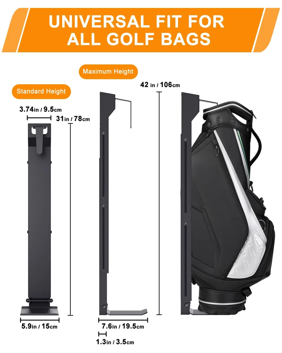 Golftaschen-Aufbewahrungsregal, Wandhalterung, Golftaschenregal für Garage, Golftaschenständer für Display, Golftaschenhalter für Wand, Golfzubehör für Herren, höhenverstellbar, Schwarz