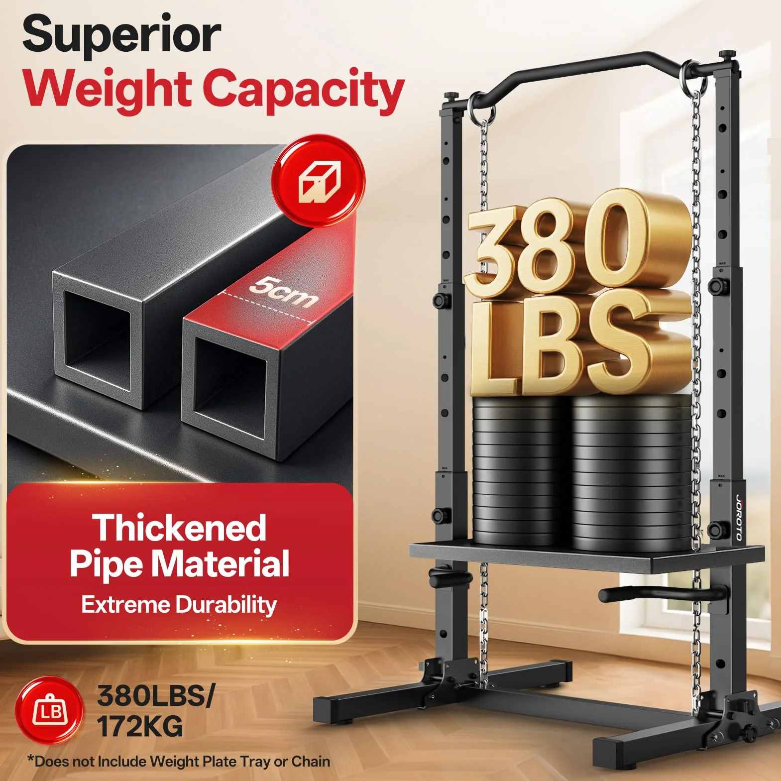 JOROTO Faltbar Power Tower Klimmzugstange & Dip Station, Freistehend Höhenverstellbar, 5-in-1 Rückentrainer für Zuhause, Multifunktionale Krafttraining Home Gym, 172KG Belastung