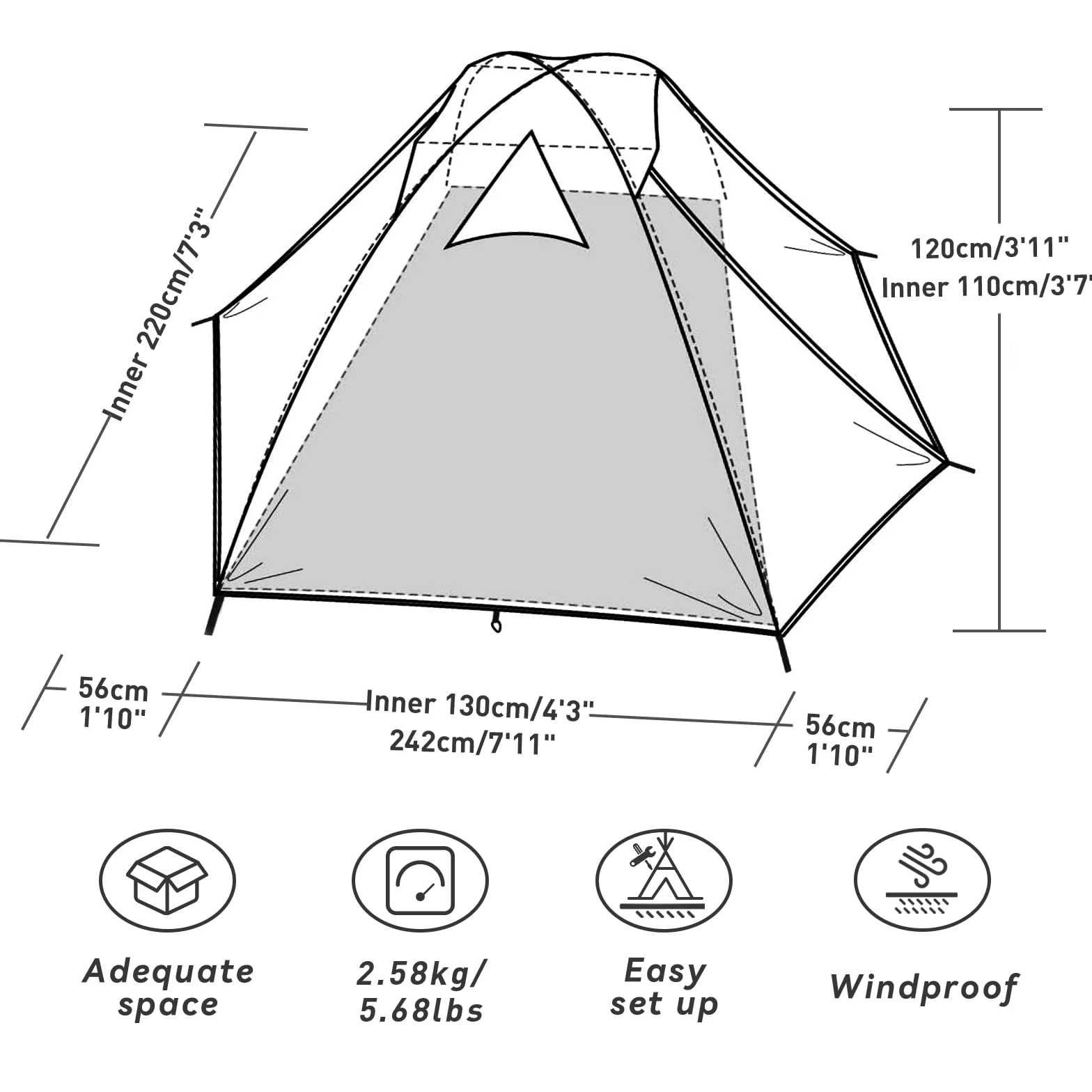 Forceatt Zelt 2-4 Personen Camping Wasserldicht 3-4 Saison,Ultraleicht Zelte Mit Kleinem Packmaß, Kuppelzelt Sofortiges Aufstellen Für Trekking, Outdoor, Festival