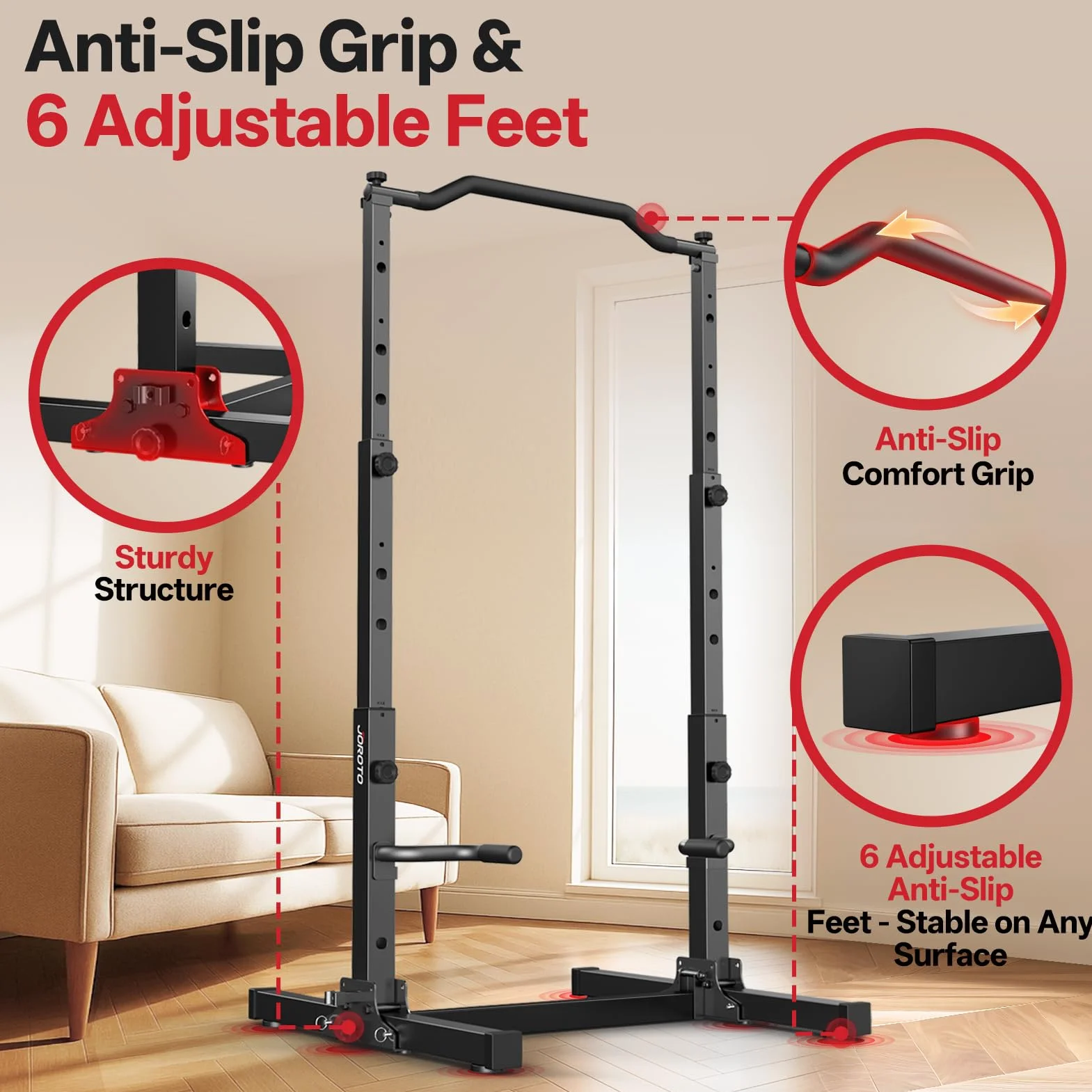 JOROTO Faltbar Power Tower Klimmzugstange & Dip Station, Freistehend Höhenverstellbar, 5-in-1 Rückentrainer für Zuhause, Multifunktionale Krafttraining Home Gym, 172KG Belastung