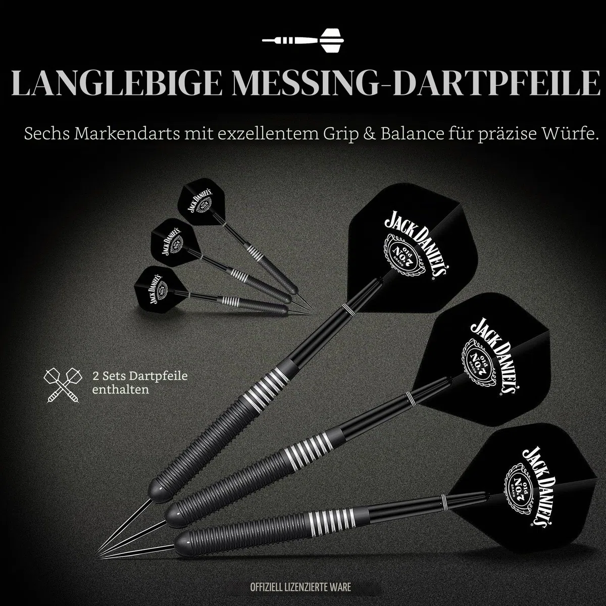Offiziell lizenziertes Jack Daniel's bedruckte Dartpfeile in Schwarz inklusive Dartscheibe | JD Logo (CAB512), L