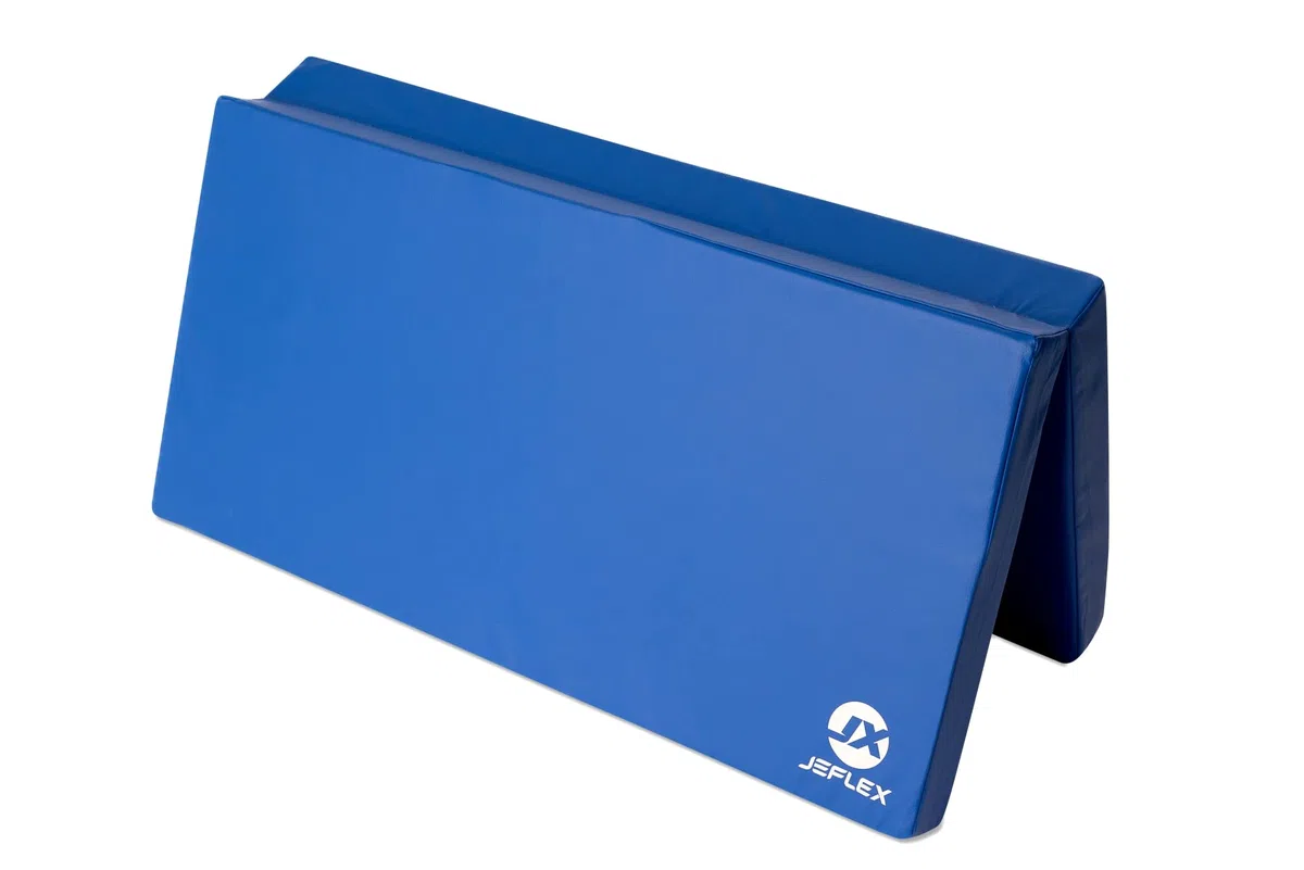Jeflex - blaue klappbare Weichbodenmatte & Turnmatte 100 x 100 x 8 cm MADE IN GERMANY/faltbare Gymnastikmatte/platzsparende Fitnessmatte & faltbare Yogamatte/dicke Sportmatte für Kinderzimmer