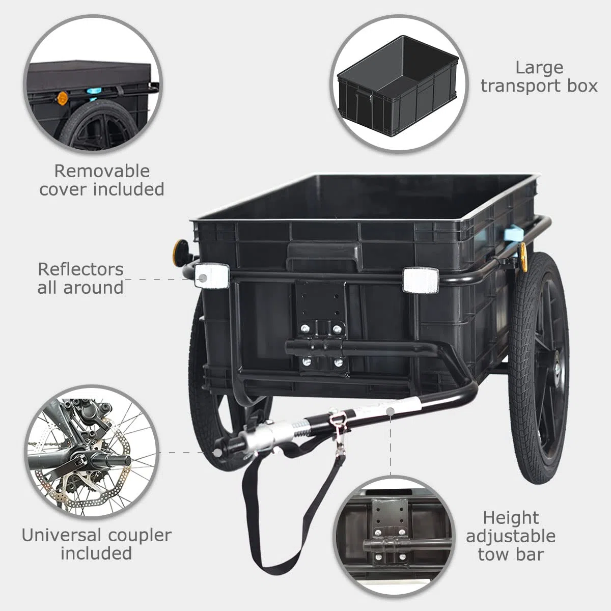 Tiggo VS Plus Fahrrad Lastenanhänger & Handwagen mit 70 Liter Transportbox Fahrradanhänger Transportanhänger 20317
