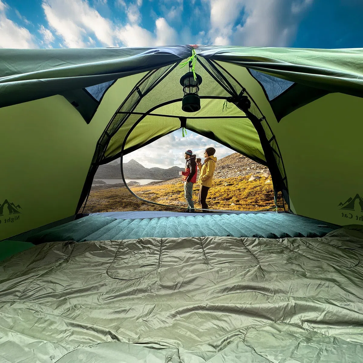 Night Cat Camping 2 Personen Zelt: Wasserdicht Leichtes 3 Jahreszeiten 2 Mann Einfach Aufzubauen mit Vorzelt und Kleines Packmaß für Outdoor Trekking Festival