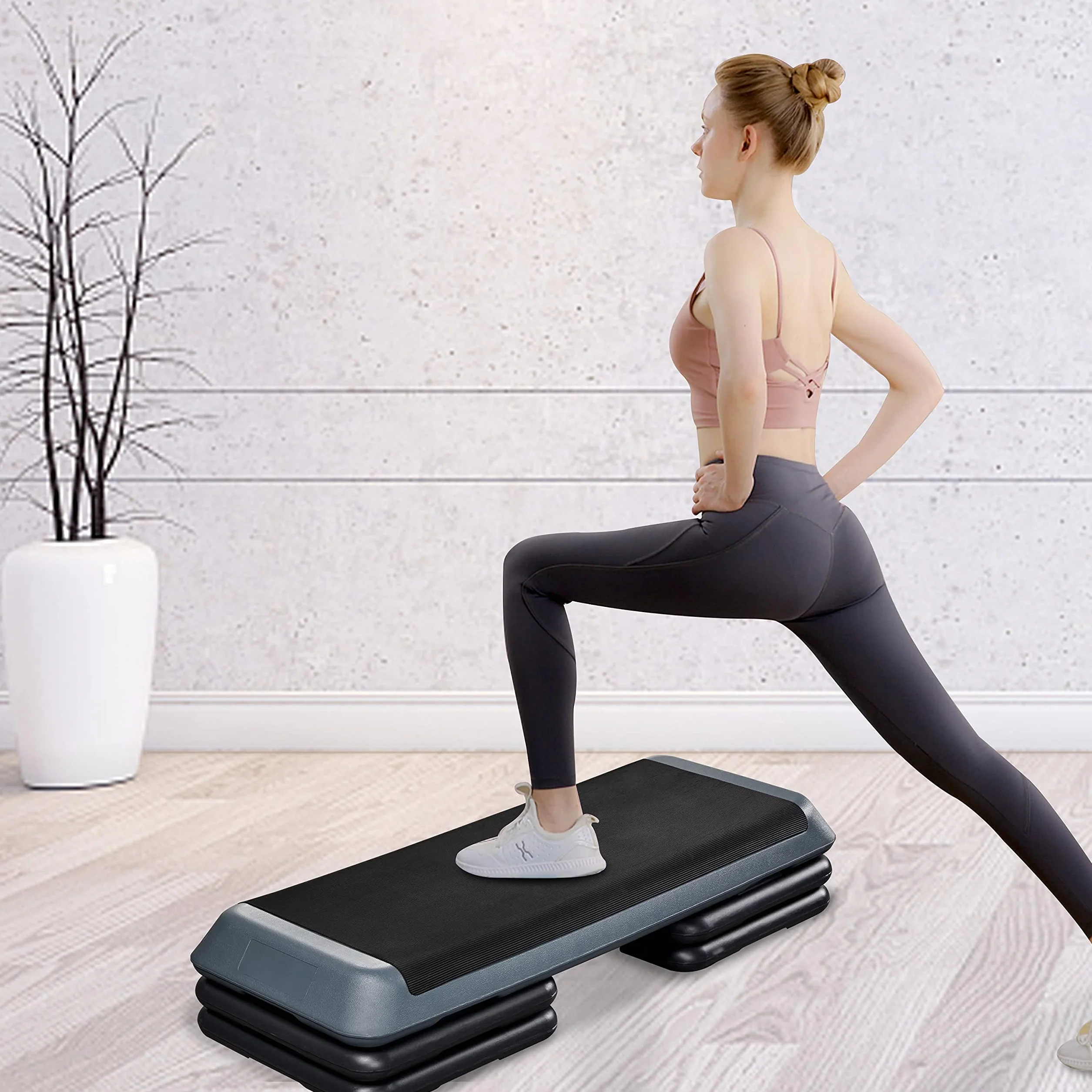 Yaheetech Stepper Aerobic Steppbrett mit 3 Stufen Rutschfest Trainingsbrett Fitness Heintrainer Stepbench Höhenverstellbar