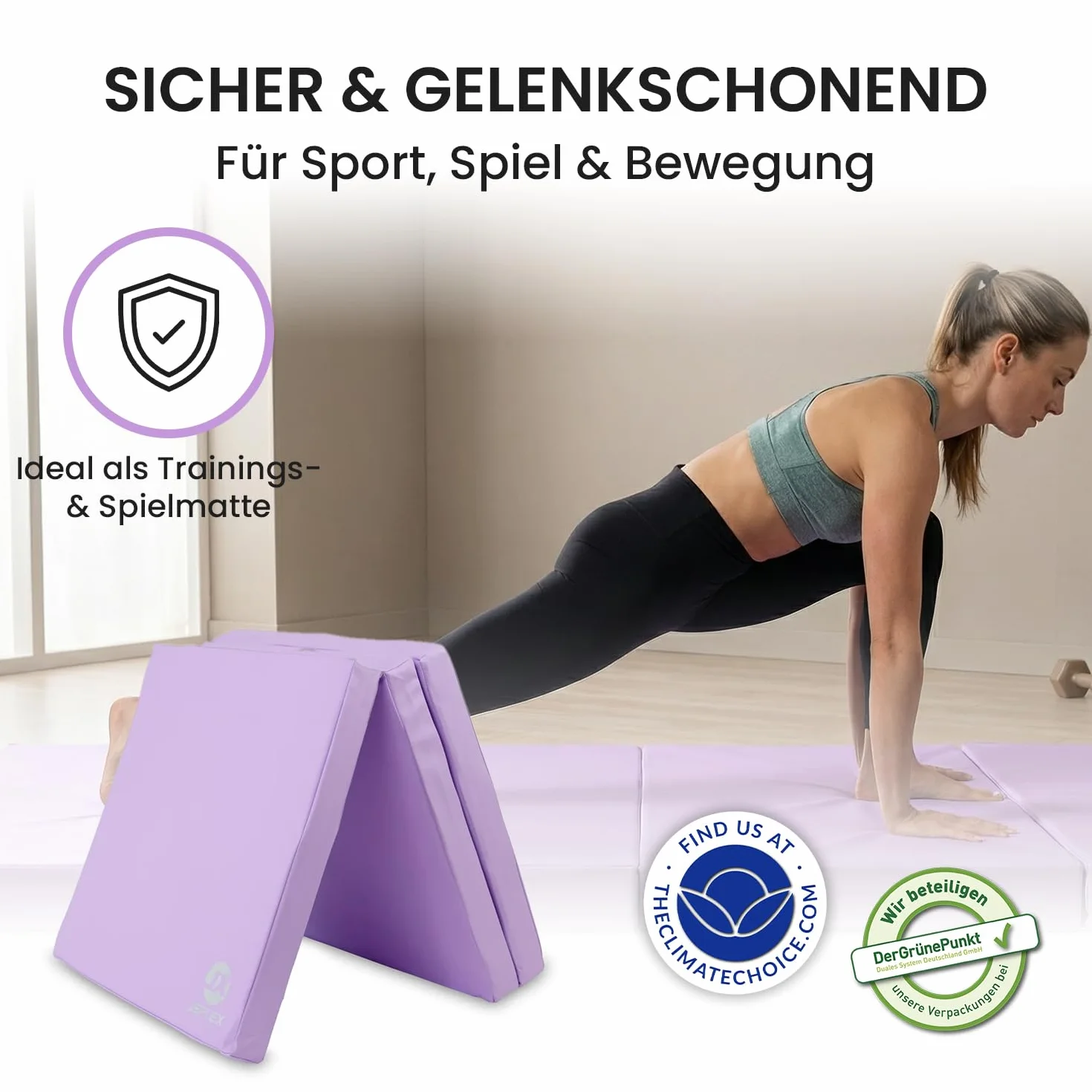 Jeflex - klappbare Weichbodenmatte & Turnmatte 180 x 60 x 6 cm MADE IN GERMANY/Gymnastikmatte tragbar/platzsparende Fitnessmatte & Yogamatte/Spielmatte für Kinderzimmer
