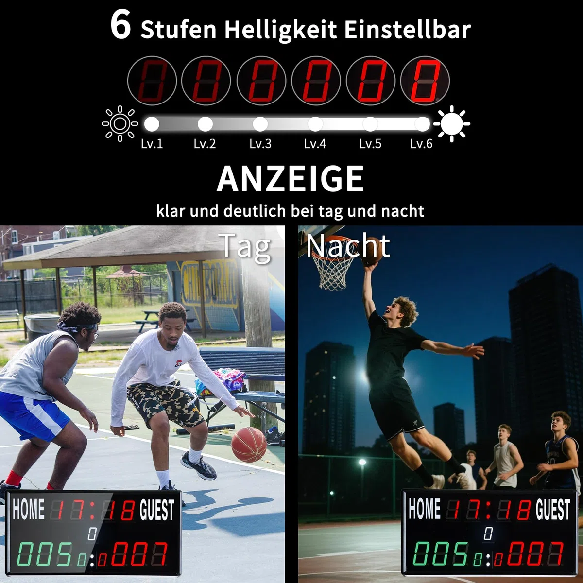 Tragbare Elektronische Anzeigetafel Fussball, 13-stellige Basketball Punktezähler mit Uhr, Tischtennis Zähler mit Countdown/Aufwärtszählung, Digital Scoreboard für Volleyball, Cornhole, Badmin