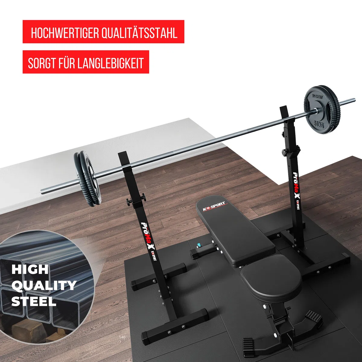 K-Sport: Langhantelablage bis 180kg belastbar I Squat-Rack für Langhanteltraining I Hantel-Ablage für dein effektives Muskeltraining I Kniebeugenständer, inkl. E-Book