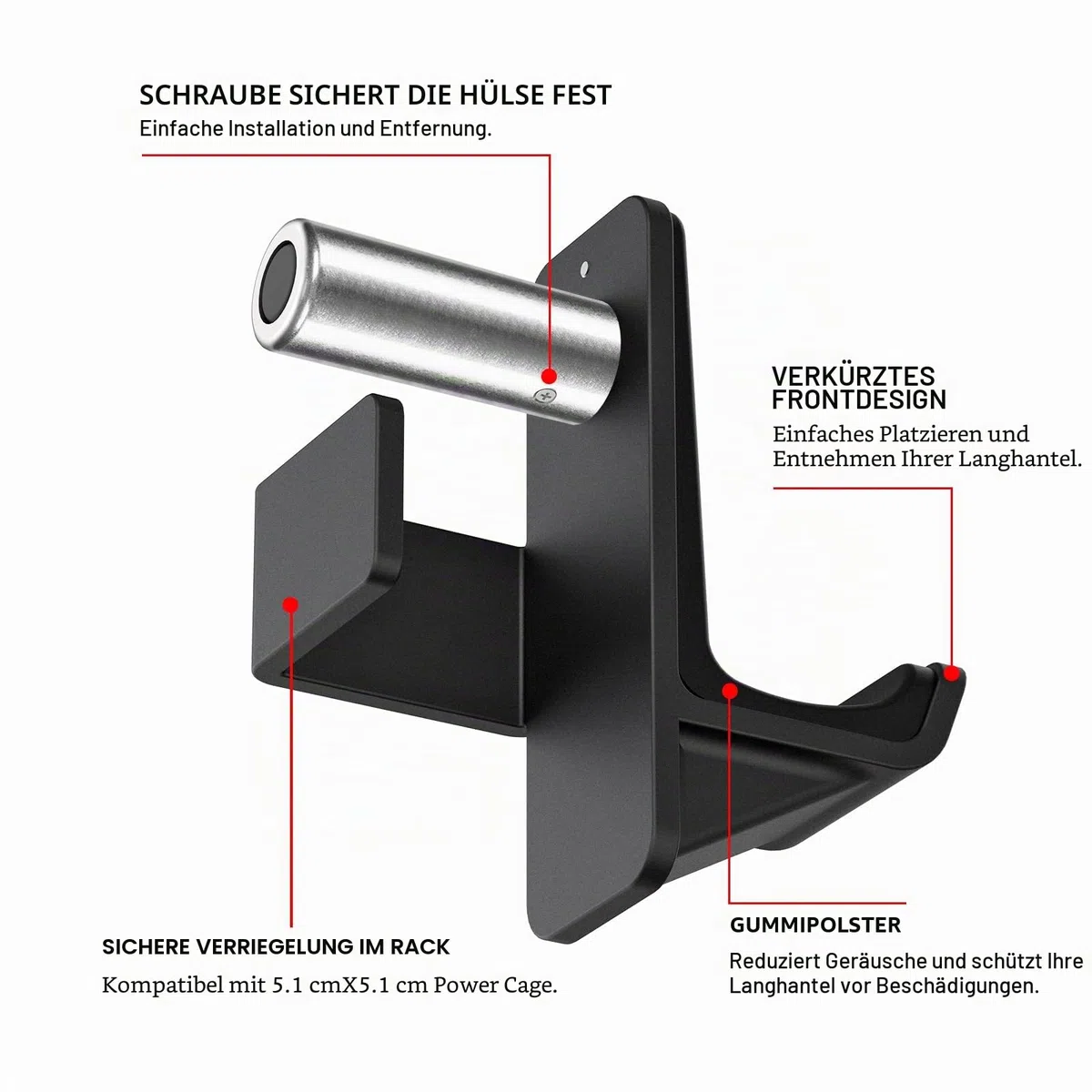 Kipika J-Haken und Hantelscheibenhalter-Set für 2" x 2" und 3" x 3" Power Rack - Squat Rack Aufsätze für Krafttraining und Gewichtsaufbewahrung