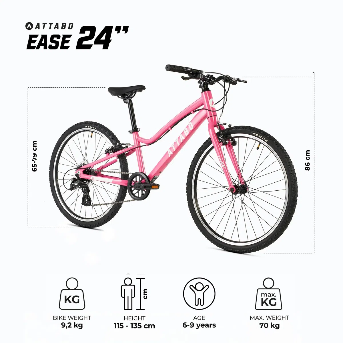 ATTABO Leichtes Kinderfahrrad 10 kg – Fahrrad für Mädchen – Aluminium 6061 – 24 Zoll Rosa – für Schulweg und Ausflüge 7 bis 11 Jahre