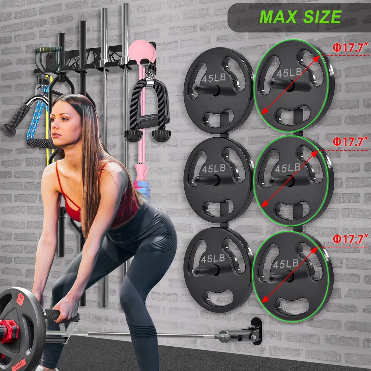 Kipika Gym Organizer-Set – Hantelscheiben-Aufbewahrungsregal (2 Stück), Langhantel-Aufbewahrungsregal mit T-Stange, Landminen-Plattform-Befestigung – langlebige